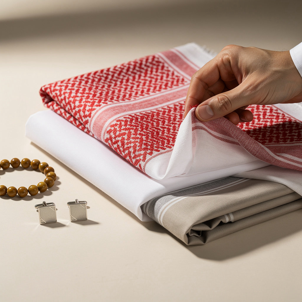 عالمك الراقي للمستلزمات الرجالية أشمغة فاخرة عالية الجودة بألوان تقليدية وحديثة في الملقا، الرياض